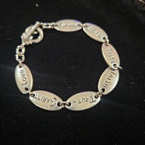 Hope Trust Faith Truth Charity Love Inspirational Silver Tone Bracelet 7 Inches